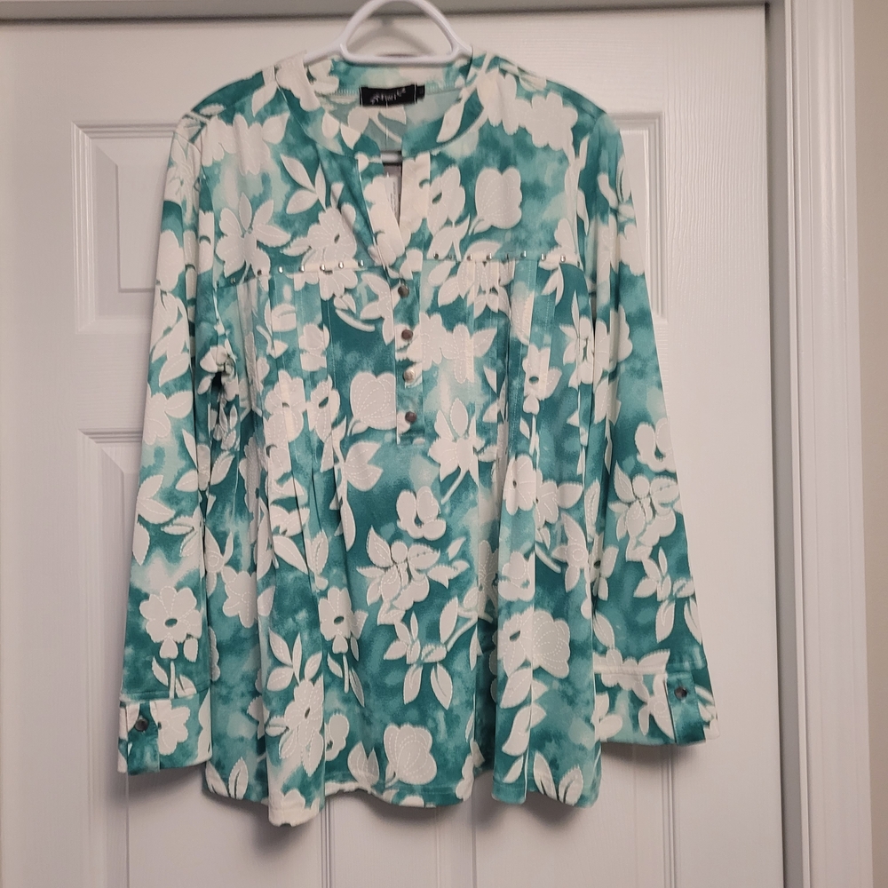 NWT Floral Teal Blouse by Fiori